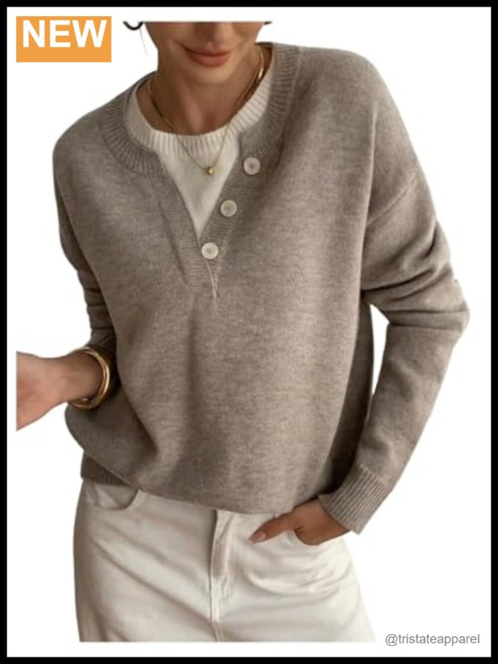 SOLY HUX Pullover Henley Sweater Long Sleeve Business Casual Top